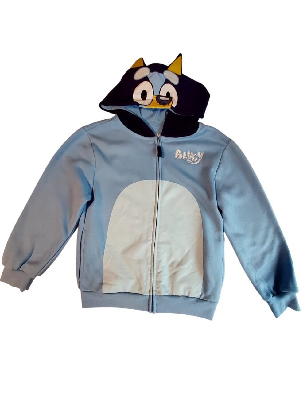 Bluey Kids Zip-Up Hoodie With Ears & Horns Light Blue Medium Size Cotton Blend